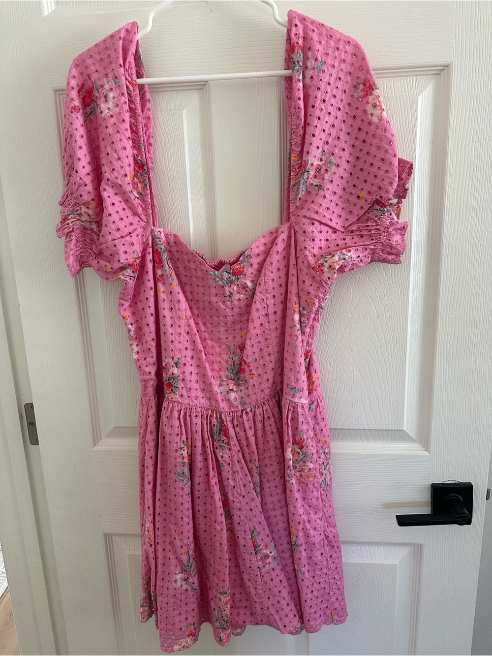 LoveShackFancy Pink Floral Eyelet Mini Dress